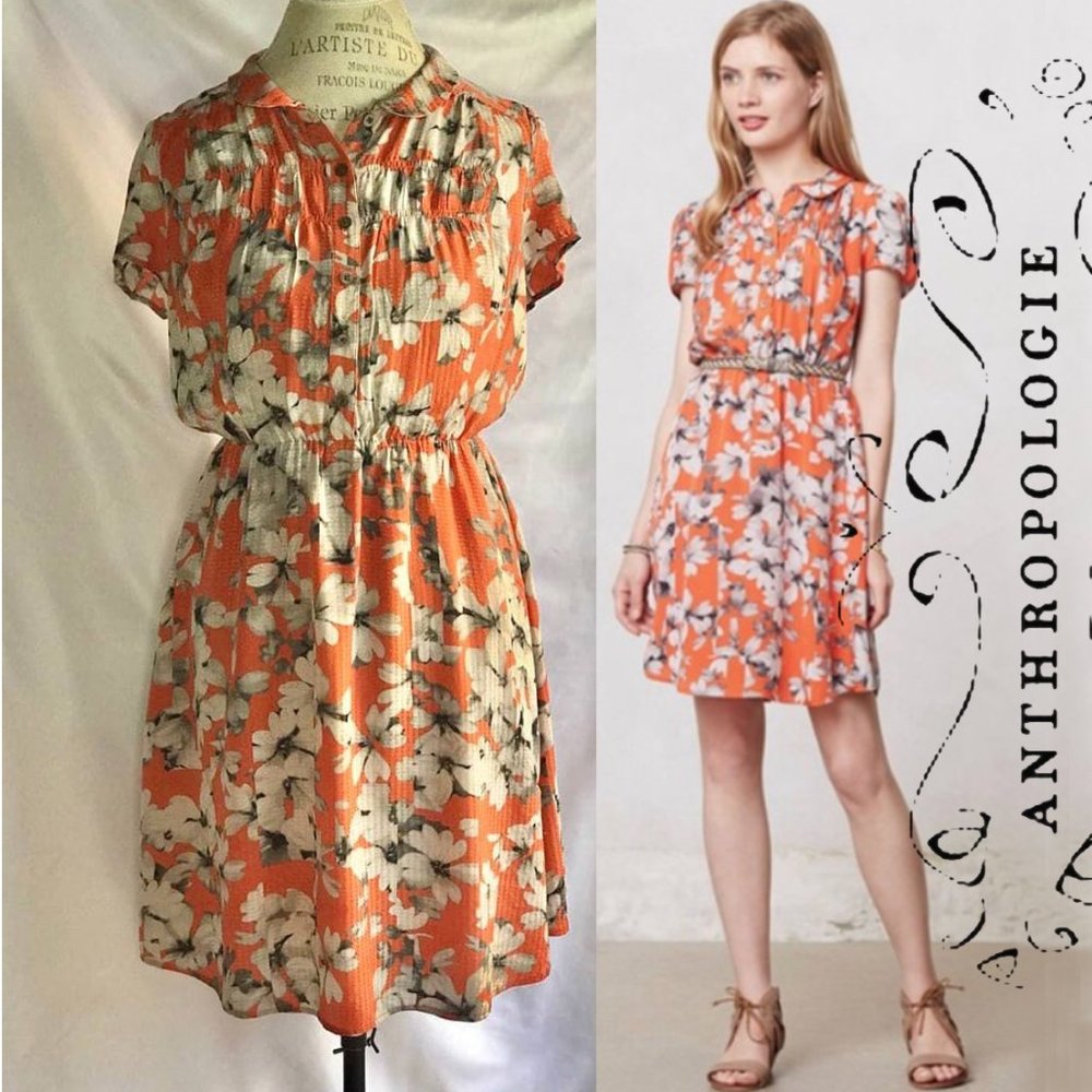 Anthropologie Maeve Floral Spectrum Day Orange Dress